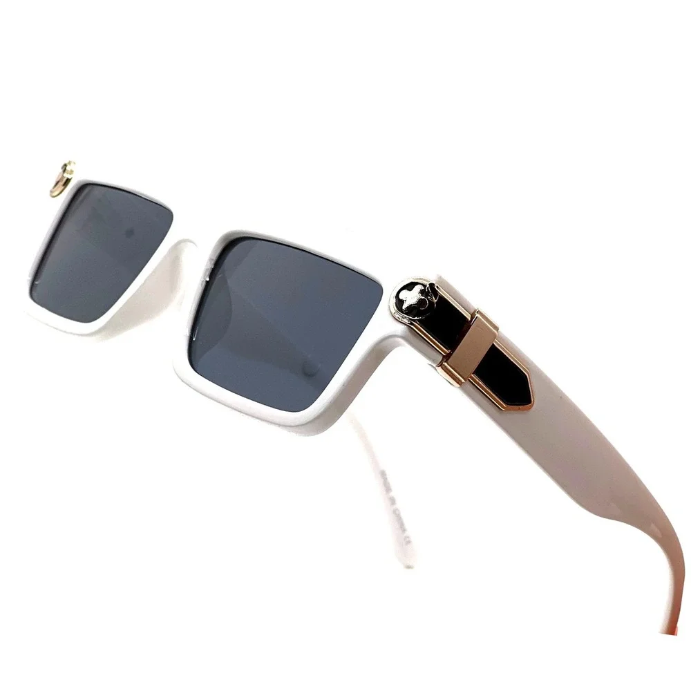 White Square Sunglasses Mens Womens Gold Detail Fashion Eyewear Luxury UV400 New - Picture 3 of 7